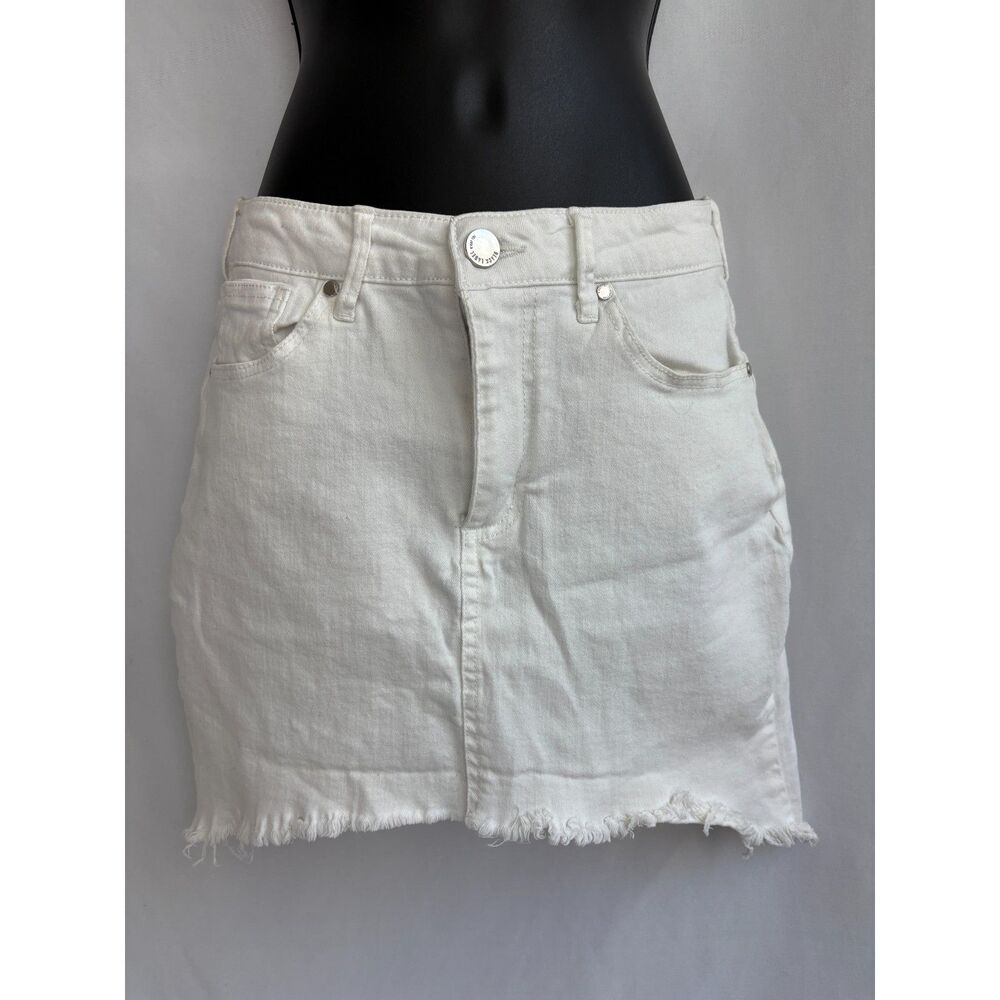 Black Label Short Mini Jean White Skirt Frayed Hem High Low Trendy Cute Size M